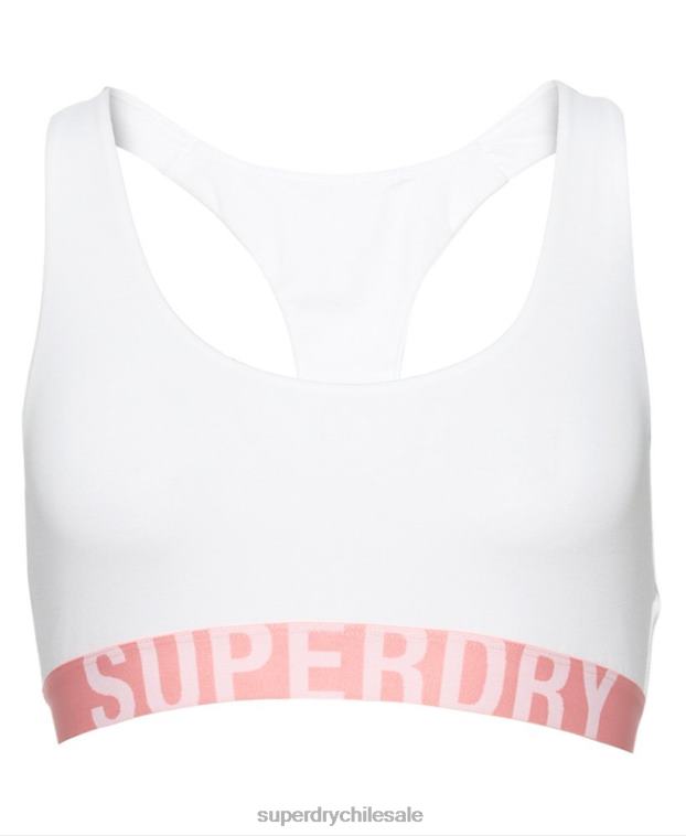 mujer Superdry blanco top corto de algodón orgánico con logo grande 2R68Z4275