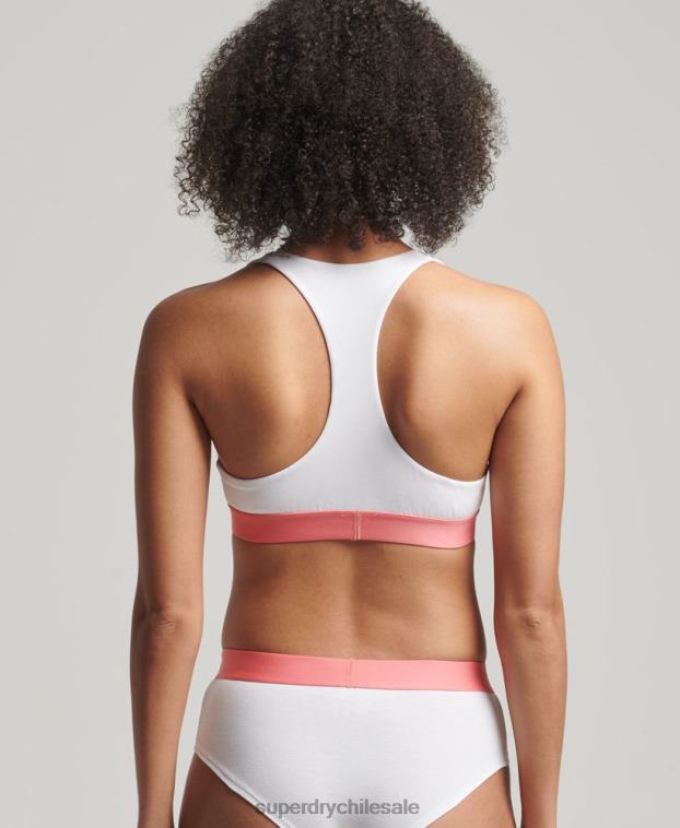 mujer Superdry blanco top corto de algodón orgánico con logo grande 2R68Z4275
