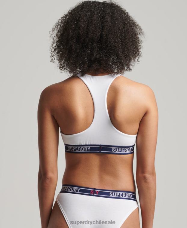 mujer Superdry blanco top corto de algodón orgánico con varios logos 2R68Z6546