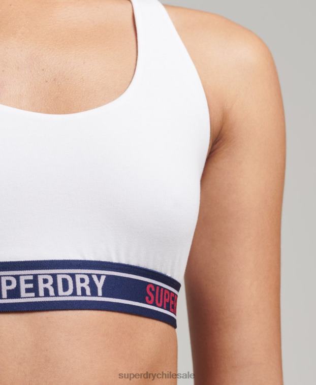 mujer Superdry blanco top corto de algodón orgánico con varios logos 2R68Z6546