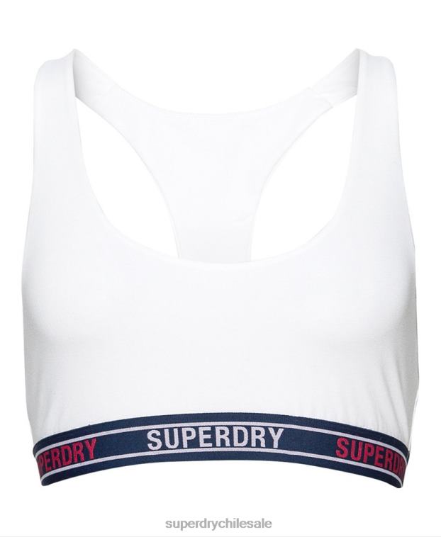 mujer Superdry blanco top corto de algodón orgánico con varios logos 2R68Z6546
