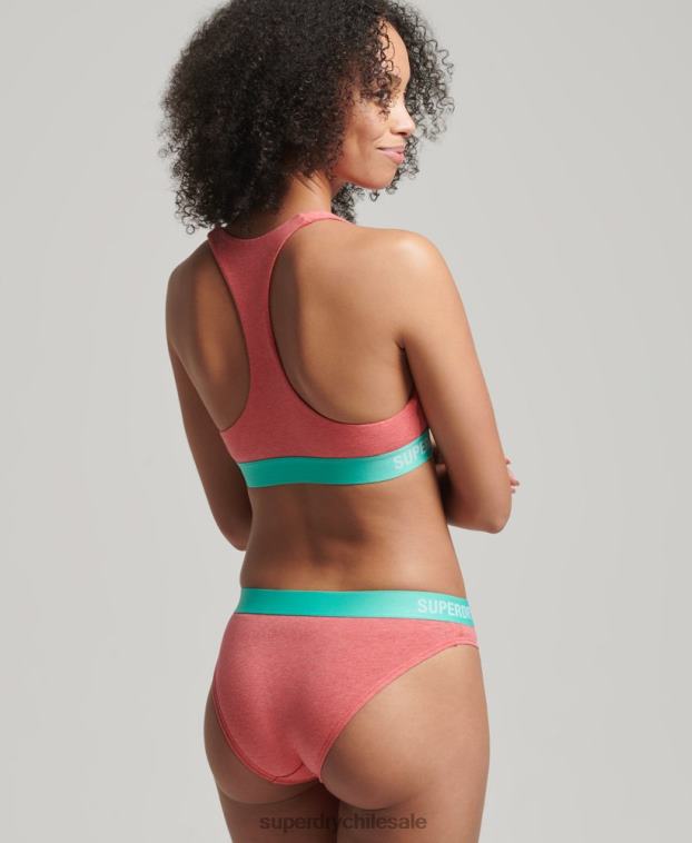 mujer Superdry coral braguitas de bikini de algodón orgánico con logo 2R68Z6566