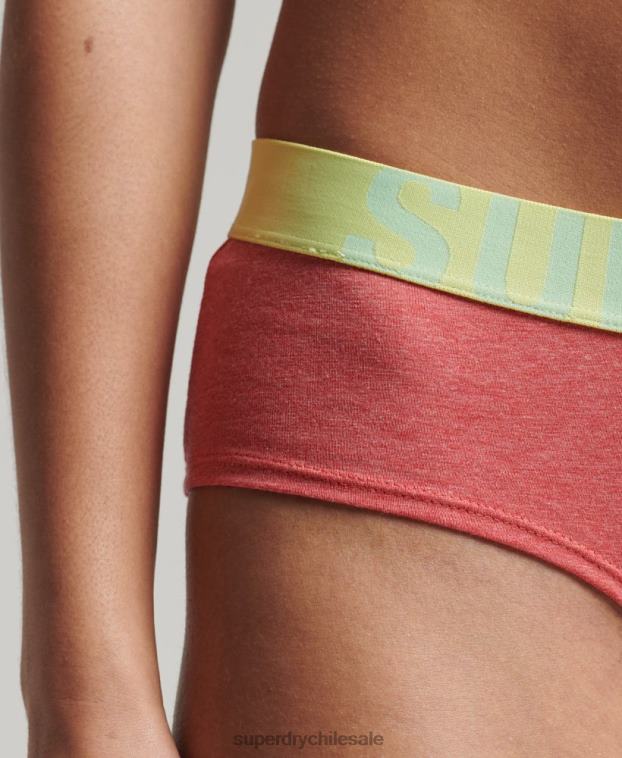mujer Superdry coral calzoncillos hipster de algodón orgánico con logo grande 2R68Z4319