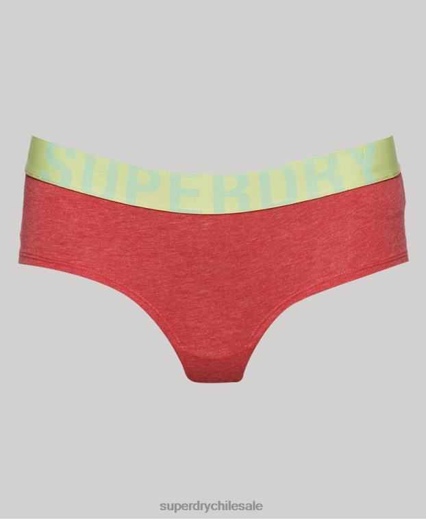 mujer Superdry coral calzoncillos hipster de algodón orgánico con logo grande 2R68Z4319