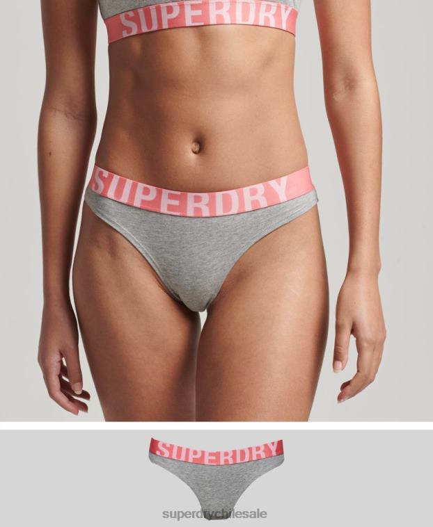 mujer Superdry gris claro braguitas de bikini de algodón orgánico con logo grande 2R68Z6561