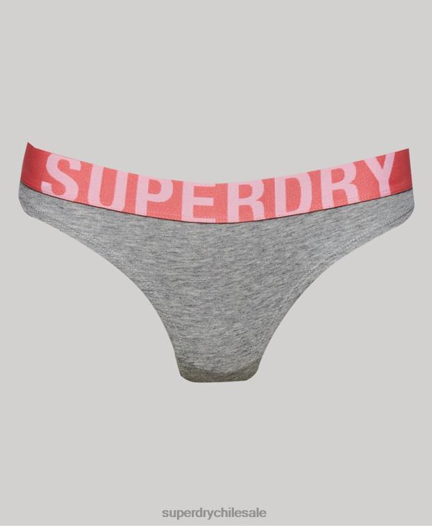 mujer Superdry gris claro braguitas de bikini de algodón orgánico con logo grande 2R68Z6561