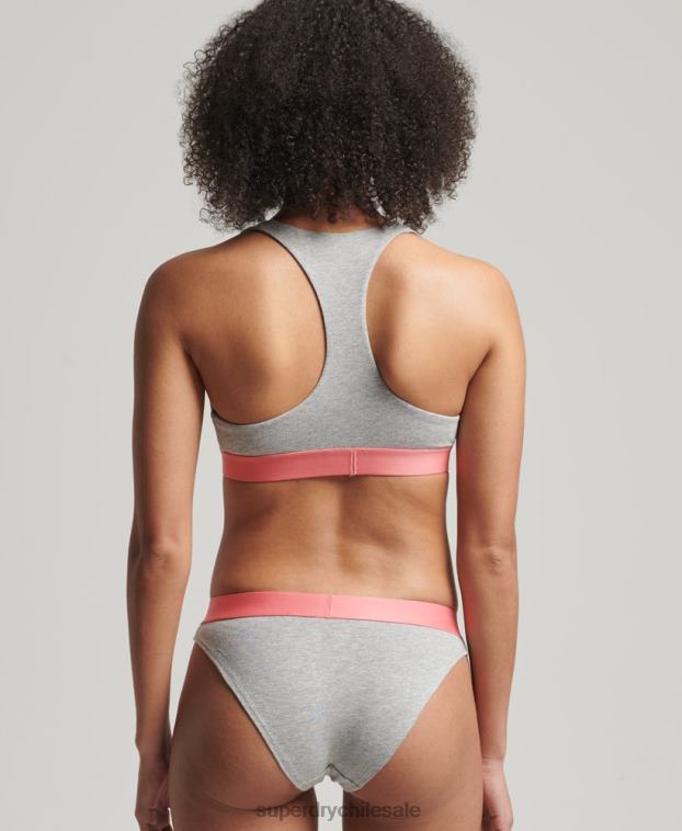mujer Superdry gris claro braguitas de bikini de algodón orgánico con logo grande 2R68Z6561