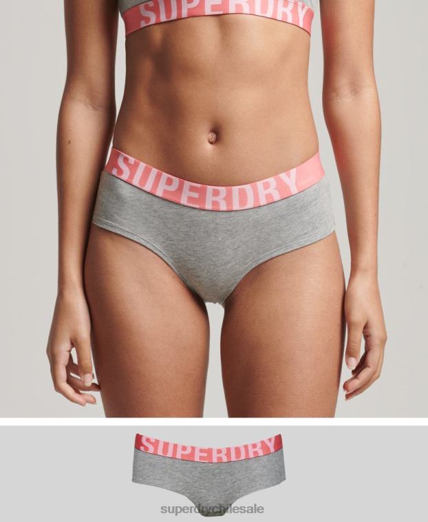 mujer Superdry gris claro calzoncillos hipster de algodón orgánico con logo grande 2R68Z6568
