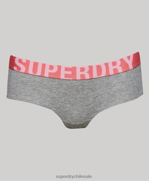 mujer Superdry gris claro calzoncillos hipster de algodón orgánico con logo grande 2R68Z6568