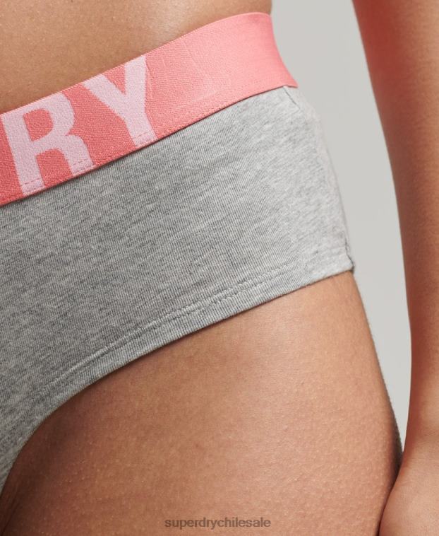 mujer Superdry gris claro calzoncillos hipster de algodón orgánico con logo grande 2R68Z6568