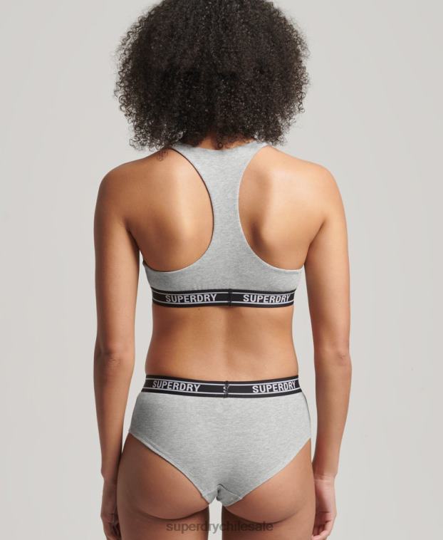 mujer Superdry gris claro calzoncillos hipster de algodón orgánico con varios logos 2R68Z6558