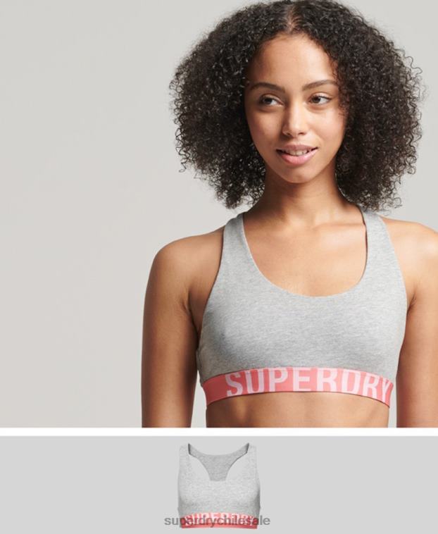 mujer Superdry gris claro top corto de algodón orgánico con logo grande 2R68Z6622