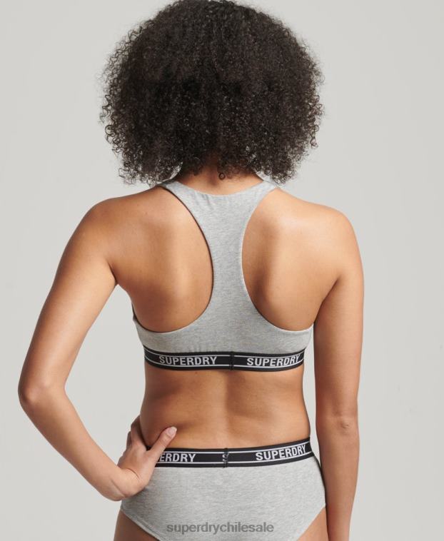 mujer Superdry gris claro top corto de algodón orgánico con varios logos 2R68Z6559