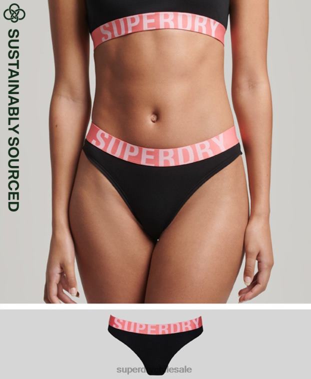 mujer Superdry negro braguitas de bikini de algodón orgánico con logo grande 2R68Z4220