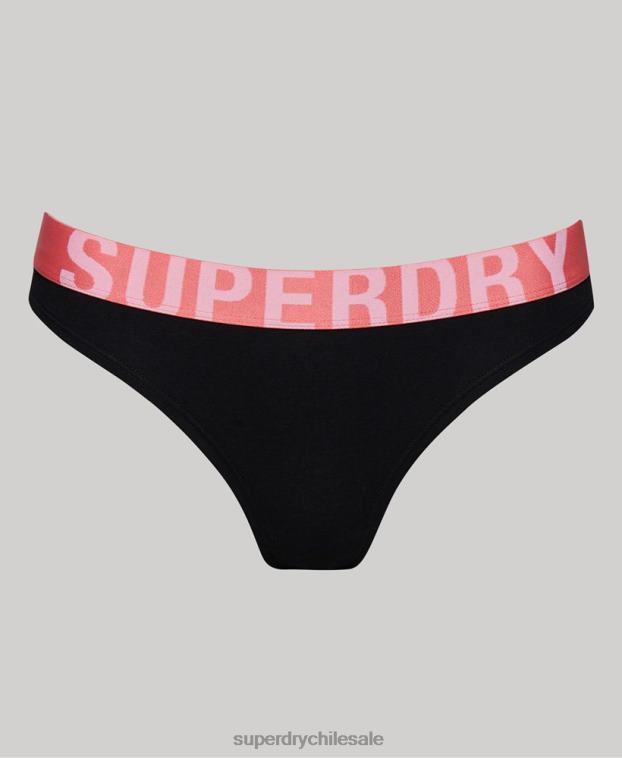 mujer Superdry negro braguitas de bikini de algodón orgánico con logo grande 2R68Z4220