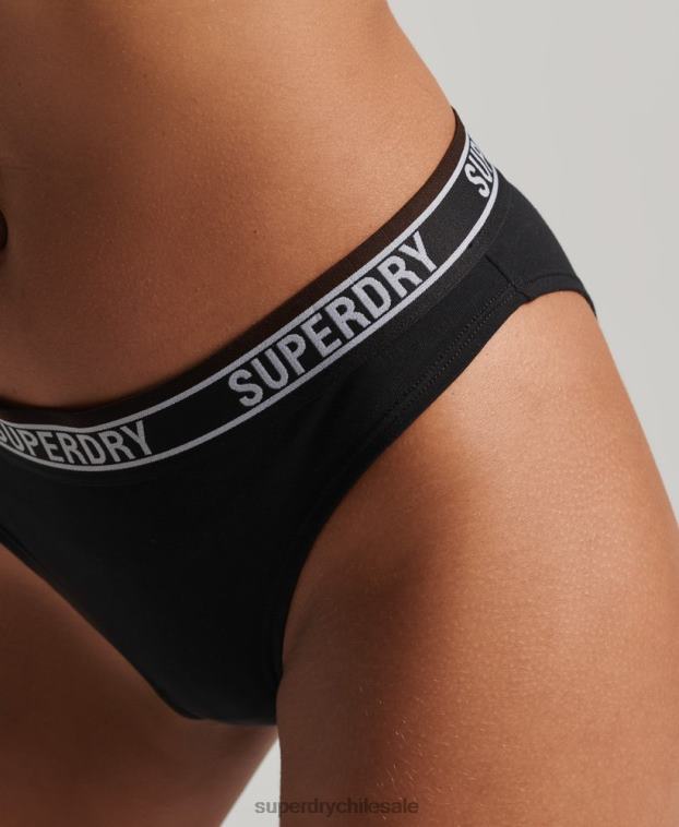 mujer Superdry negro braguitas de bikini de algodón orgánico con varios logos 2R68Z6543