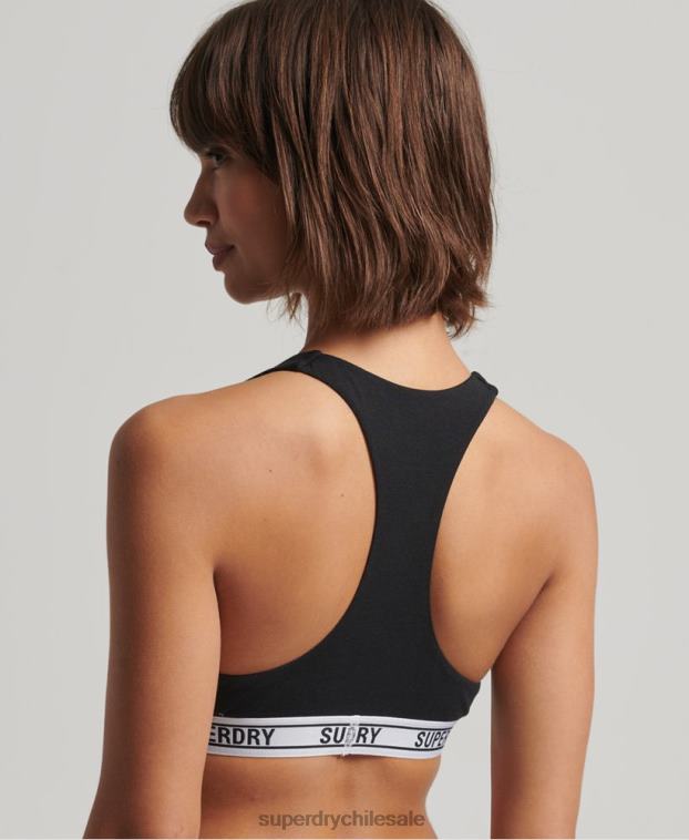 mujer Superdry negro bralette corto de algodón orgánico 2R68Z4338