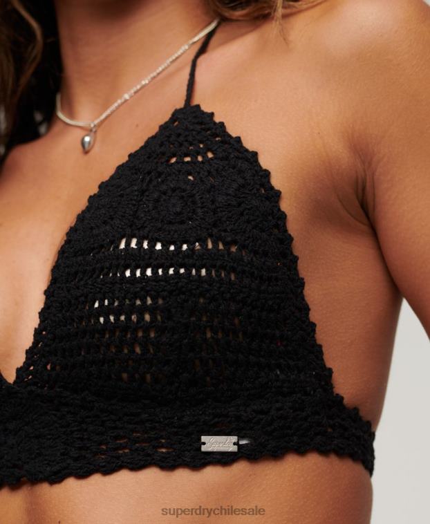 mujer Superdry negro bralette halter de ganchillo 2R68Z1995