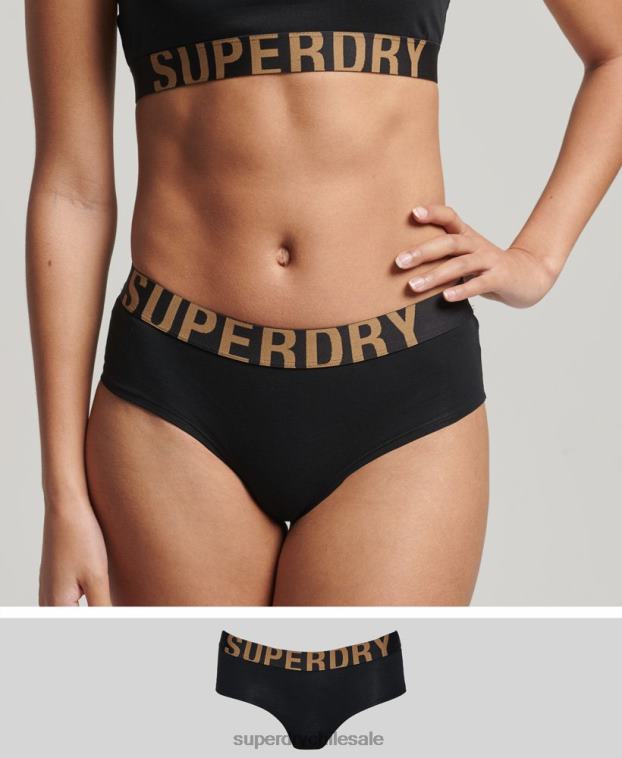 mujer Superdry negro calzoncillos hipster de algodón orgánico con logo grande 2R68Z6554