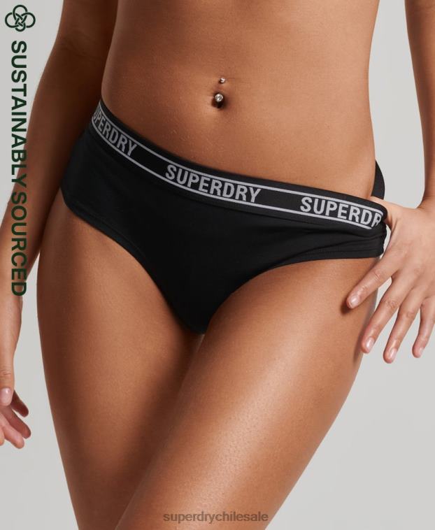 mujer Superdry negro calzoncillos hipster de algodón orgánico con varios logos 2R68Z6648