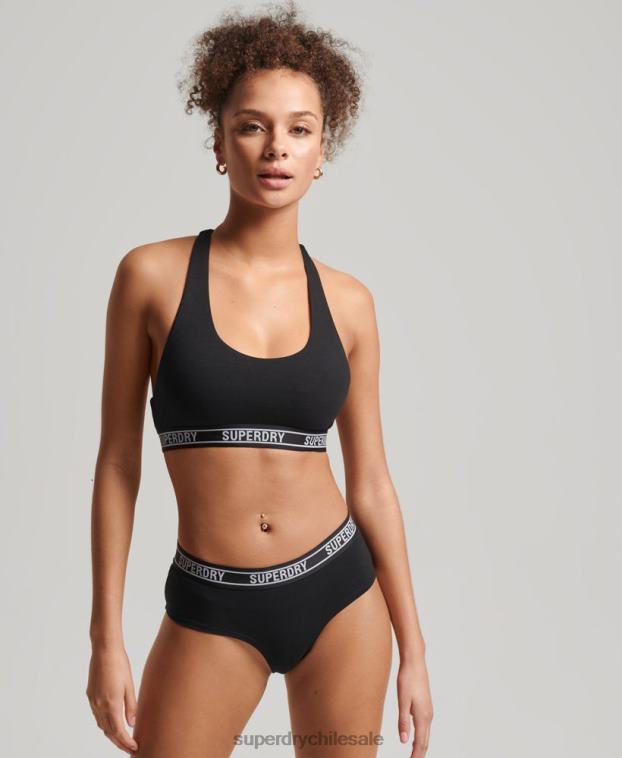 mujer Superdry negro calzoncillos hipster de algodón orgánico con varios logos 2R68Z6648