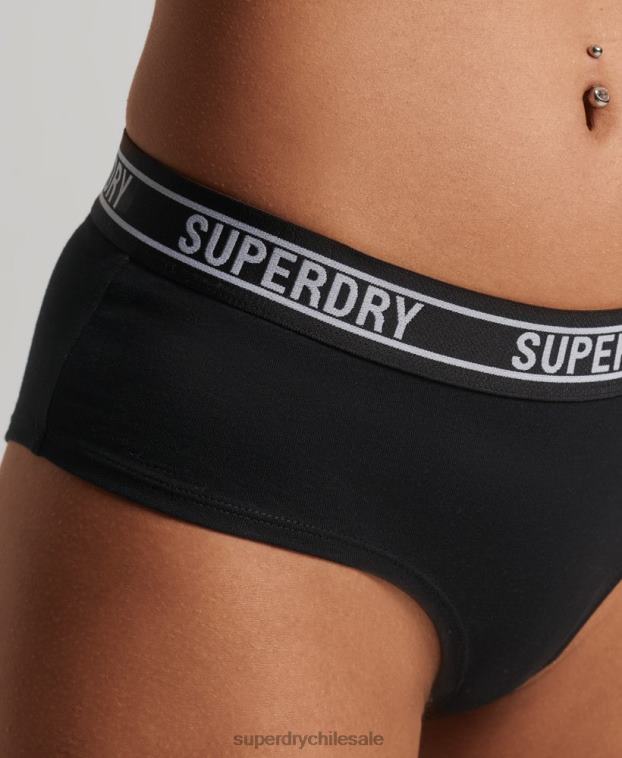 mujer Superdry negro calzoncillos hipster de algodón orgánico con varios logos 2R68Z6648