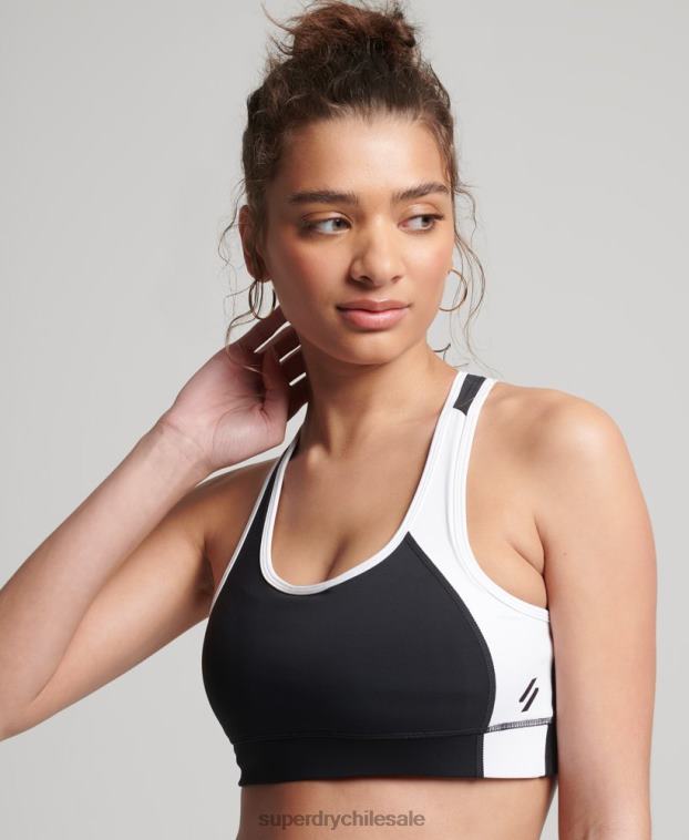 mujer Superdry negro sujetador asimétrico de entrenamiento 2R68Z6346
