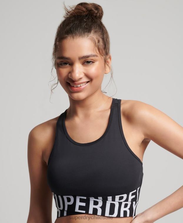 mujer Superdry negro sujetador cruzado de entrenamiento 2R68Z4186