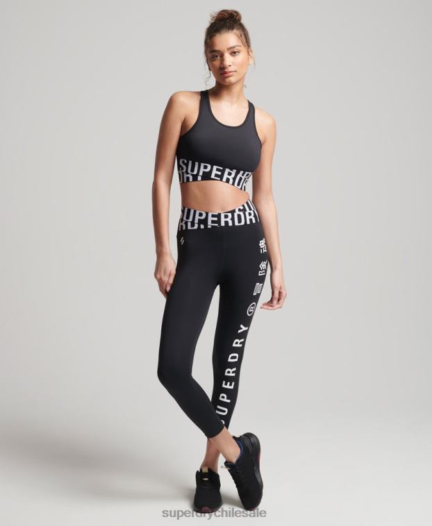 mujer Superdry negro sujetador cruzado de entrenamiento 2R68Z4186