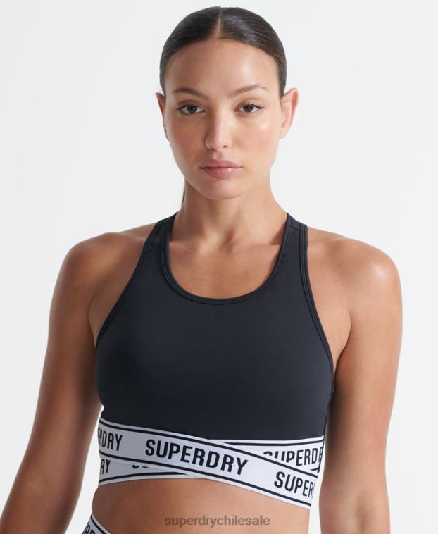mujer Superdry negro sujetador cruzado de entrenamiento 2R68Z4187