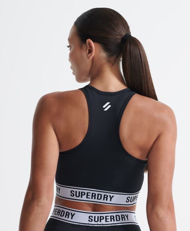 mujer Superdry negro sujetador cruzado de entrenamiento 2R68Z4187