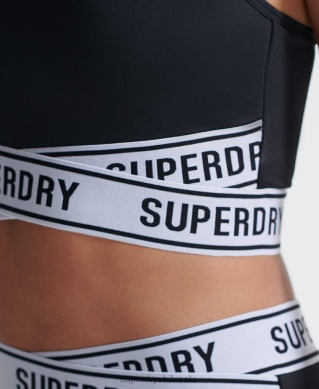 mujer Superdry negro sujetador cruzado de entrenamiento 2R68Z4187