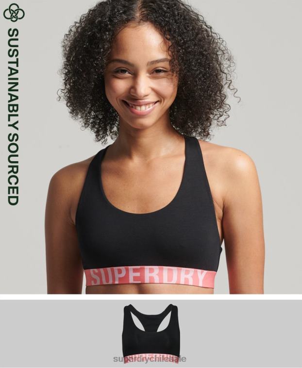 mujer Superdry negro top corto de algodón orgánico con logo grande 2R68Z4219