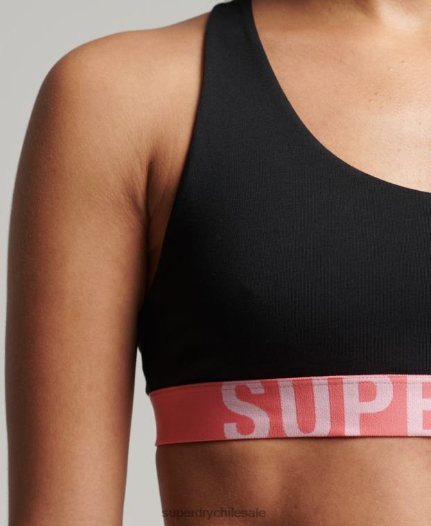mujer Superdry negro top corto de algodón orgánico con logo grande 2R68Z4219