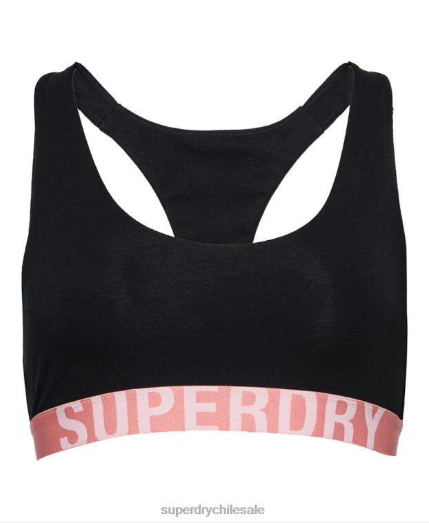 mujer Superdry negro top corto de algodón orgánico con logo grande 2R68Z4219
