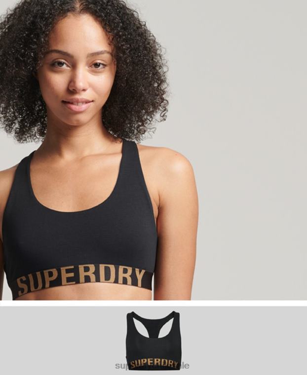 mujer Superdry negro top corto de algodón orgánico con logo grande 2R68Z6565