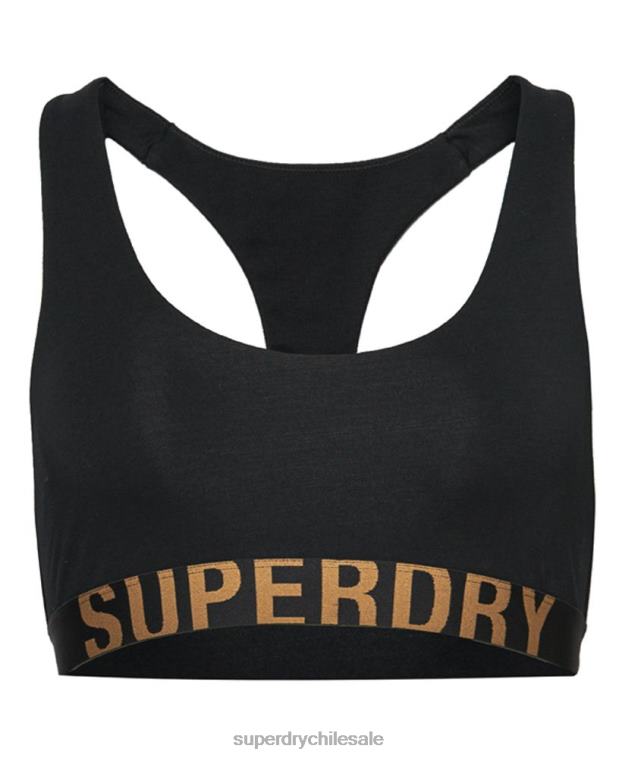 mujer Superdry negro top corto de algodón orgánico con logo grande 2R68Z6565