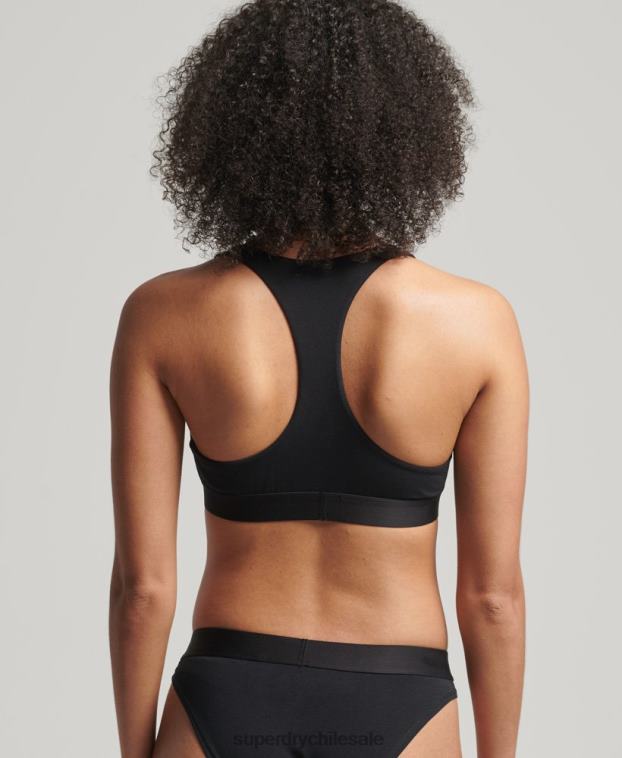mujer Superdry negro top corto de algodón orgánico con logo grande 2R68Z6565