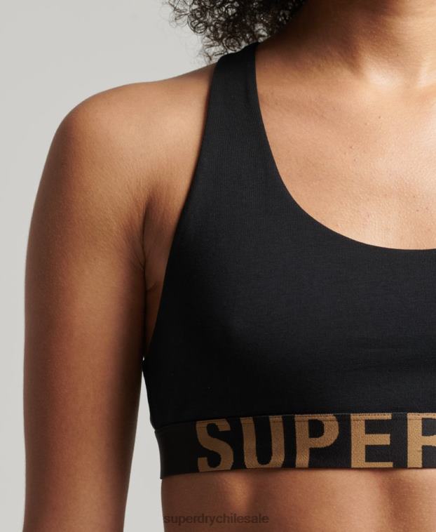 mujer Superdry negro top corto de algodón orgánico con logo grande 2R68Z6565