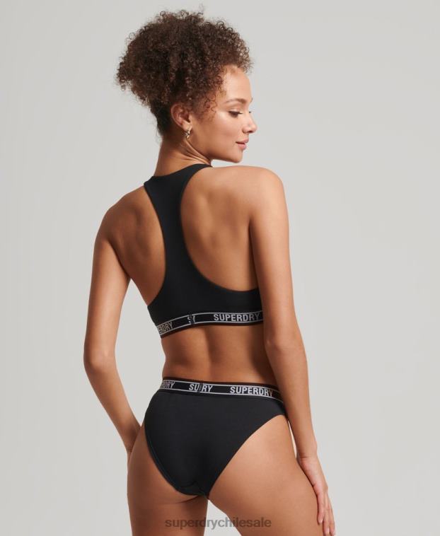 mujer Superdry negro top corto de algodón orgánico con varios logos 2R68Z6544