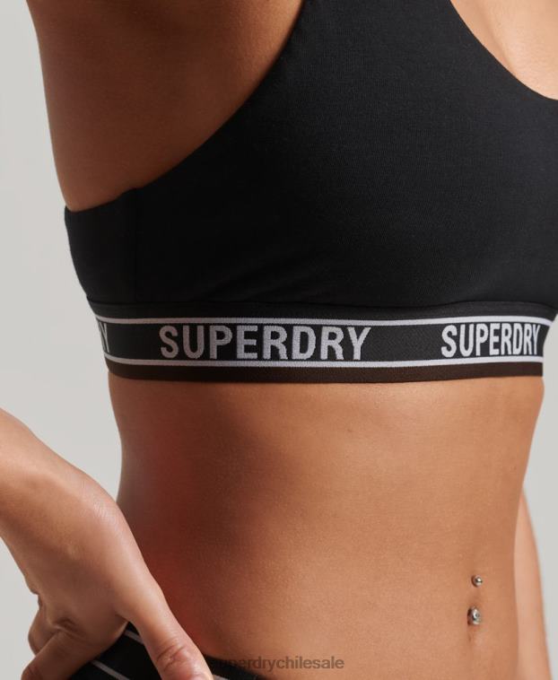 mujer Superdry negro top corto de algodón orgánico con varios logos 2R68Z6544