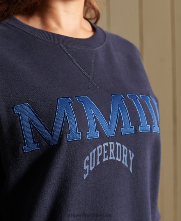 mujer Superdry Armada sudadera con cuello redondo extragrande con arco universitario 2R68Z5960