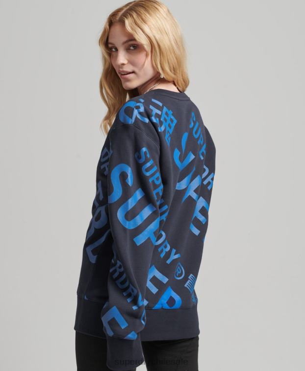 mujer Superdry Armada sudadera con estampado de logo central en toda la prenda 2R68Z5887