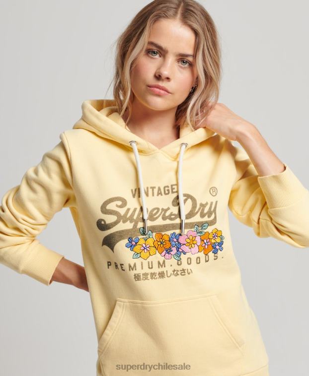 mujer Superdry amarillo sudadera con capucha floral de productos premium con logo vintage 2R68Z3271