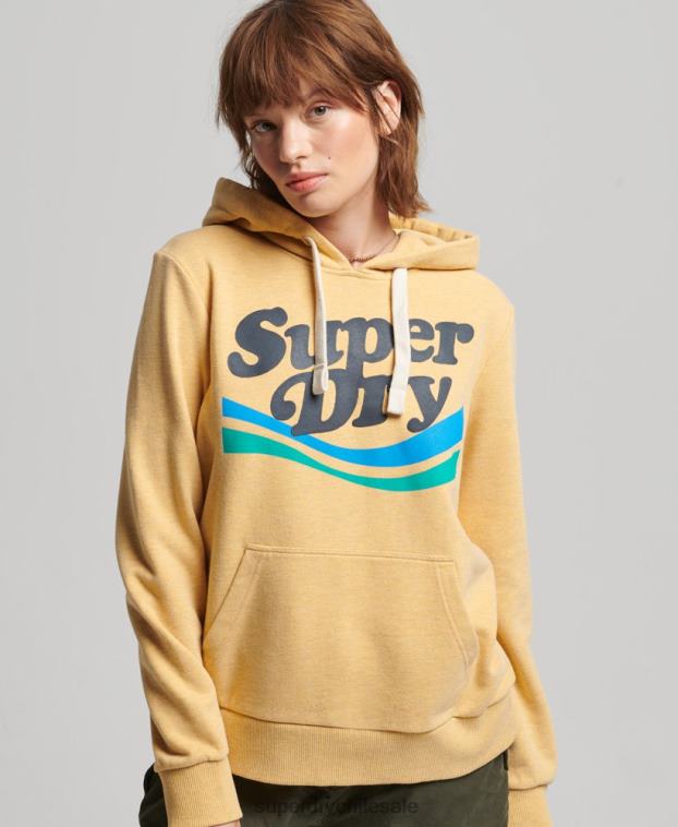 mujer Superdry amarillo sudadera con capucha y logo gráfico de arcoíris 2R68Z3454