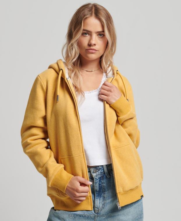 mujer Superdry amarillo sudadera con cremallera y forro de borreguito esencial 2R68Z5754