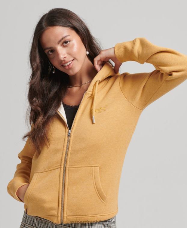 mujer Superdry amarillo sudadera con cremallera y logo Essential de algodón orgánico 2R68Z3343