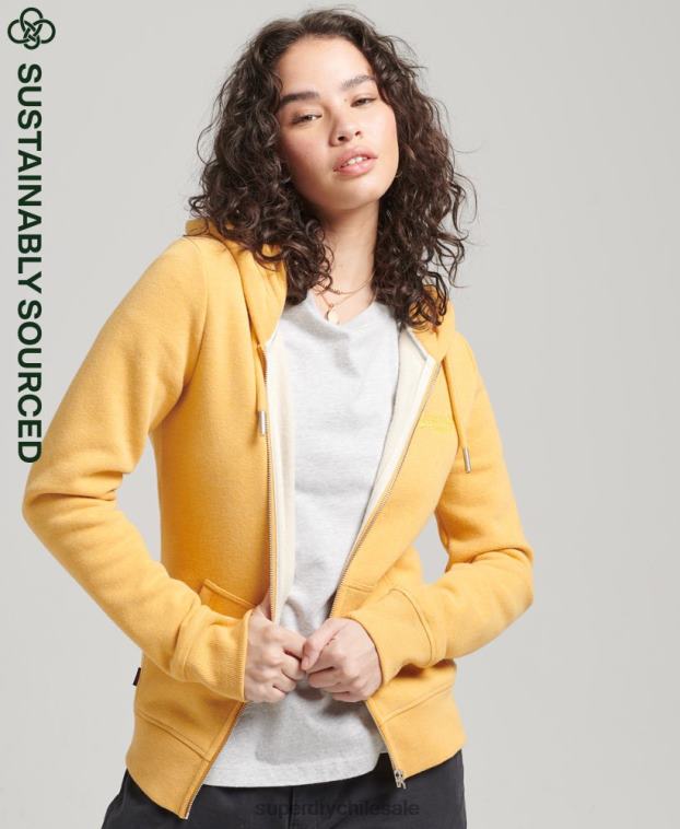 mujer Superdry amarillo sudadera con cremallera y logo vintage de algodón orgánico 2R68Z3384