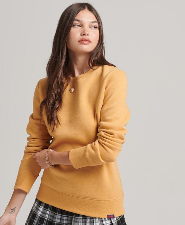 mujer Superdry amarillo sudadera con cuello redondo y logo esencial de algodón orgánico 2R68Z5865
