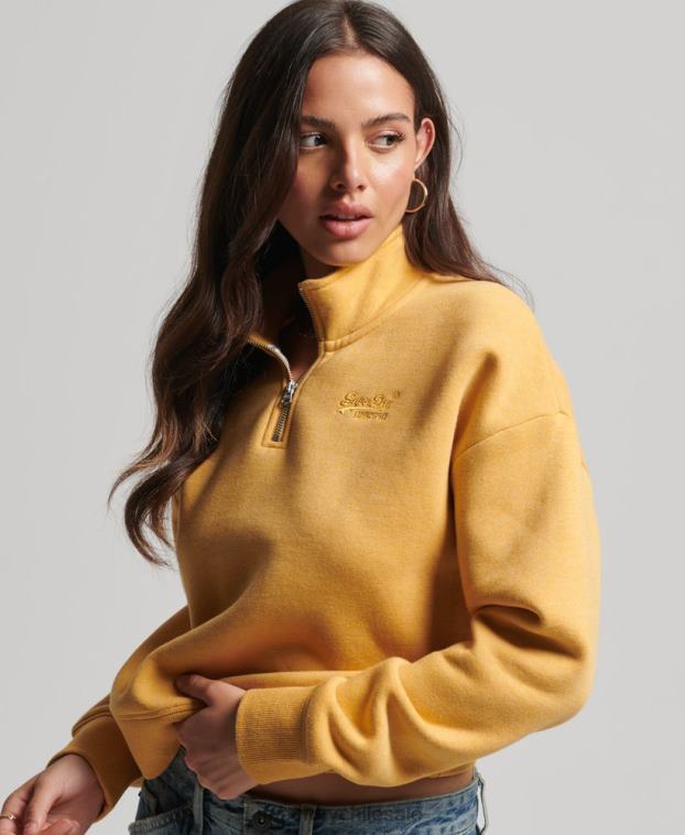mujer Superdry amarillo sudadera con cuello tunecino y logo vintage de algodón orgánico 2R68Z3372